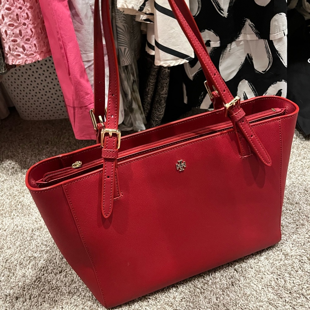 Tory Burch Red Leather Tote Bag